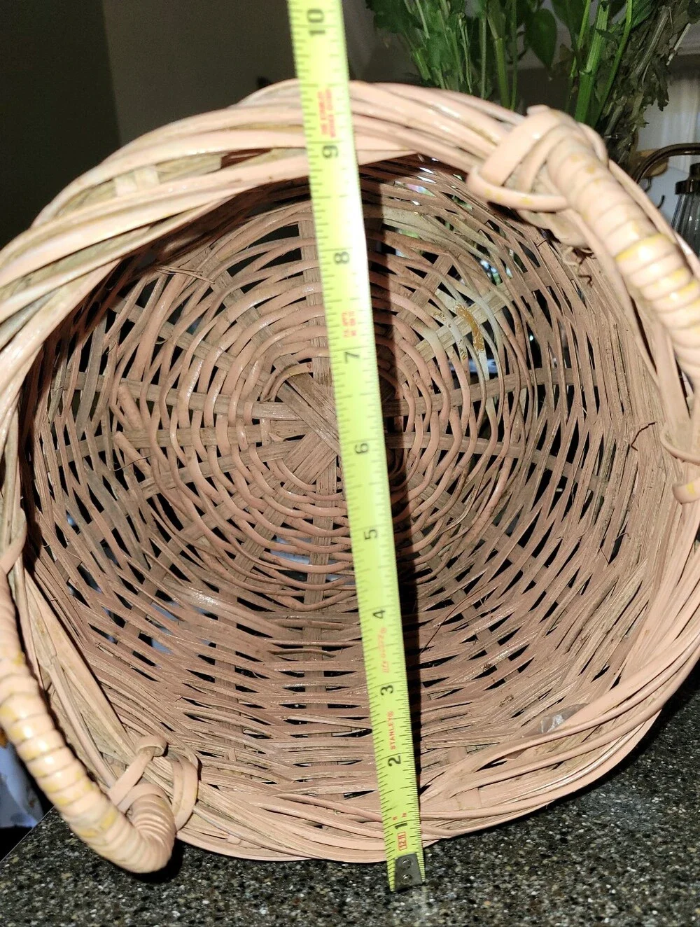 Vintage 90s Pink Wicker Basket Round Storage Boho Cottagecore Decor